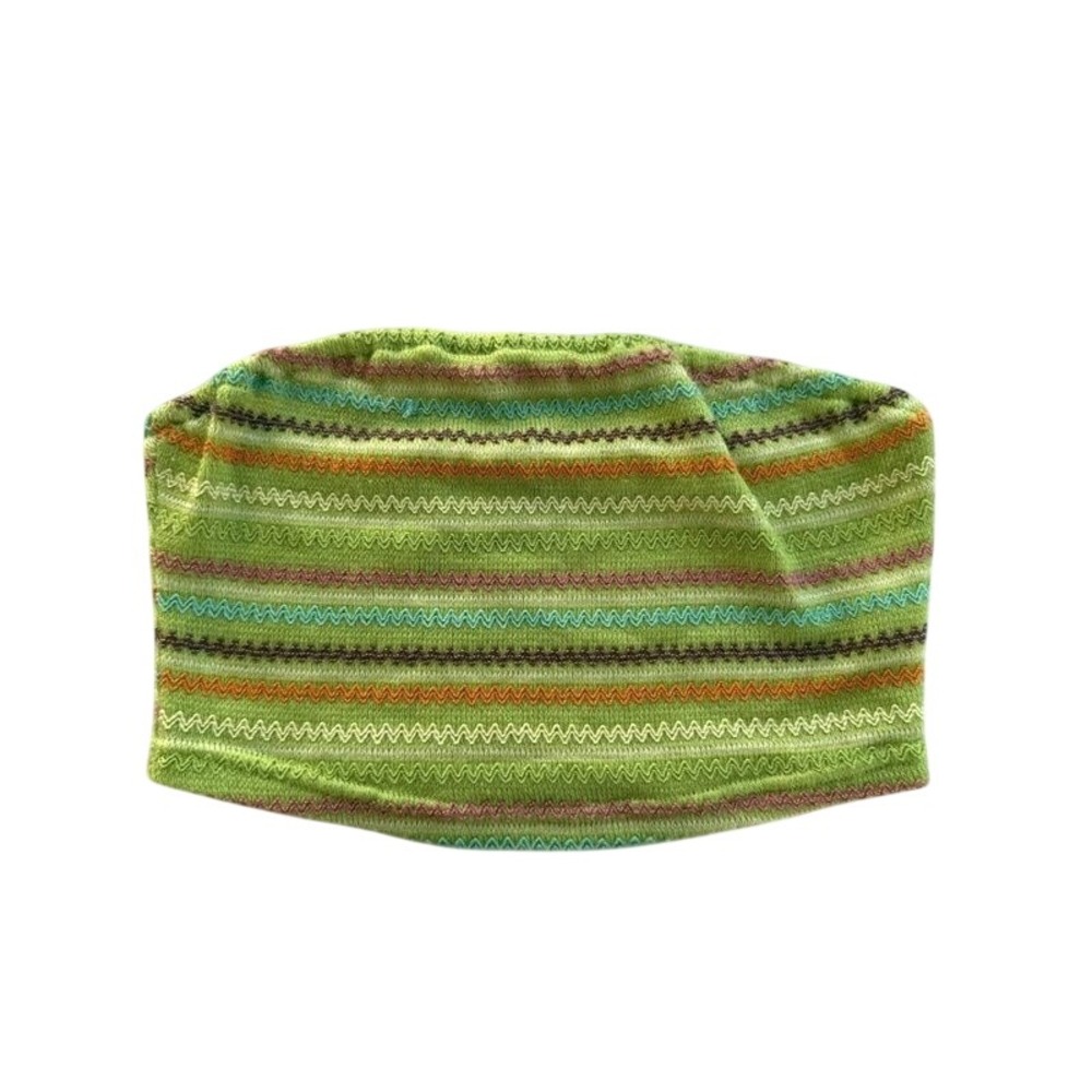 Tube Top‎ Womens Medium Green Knit Striped Strapless Crop Top Zigzag Boho